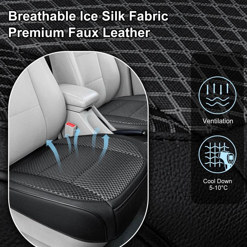 Qinlive 2 Pack Black Ventilated Bottom Car Seat Cover, 3D Air Mesh Breathable Front Leather Car Seat Protectors, Universal Fit Automotive Comfortable Seat Cushion with Storage Pocket for Car Truck SUV - Image 3