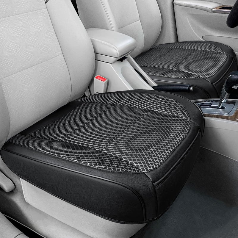 Qinlive 2 Pack Black Ventilated Bottom Car Seat Cover, 3D Air Mesh Breathable Front Leather Car Seat Protectors, Universal Fit Automotive Comfortable Seat Cushion with Storage Pocket for Car Truck SUV - Image 1