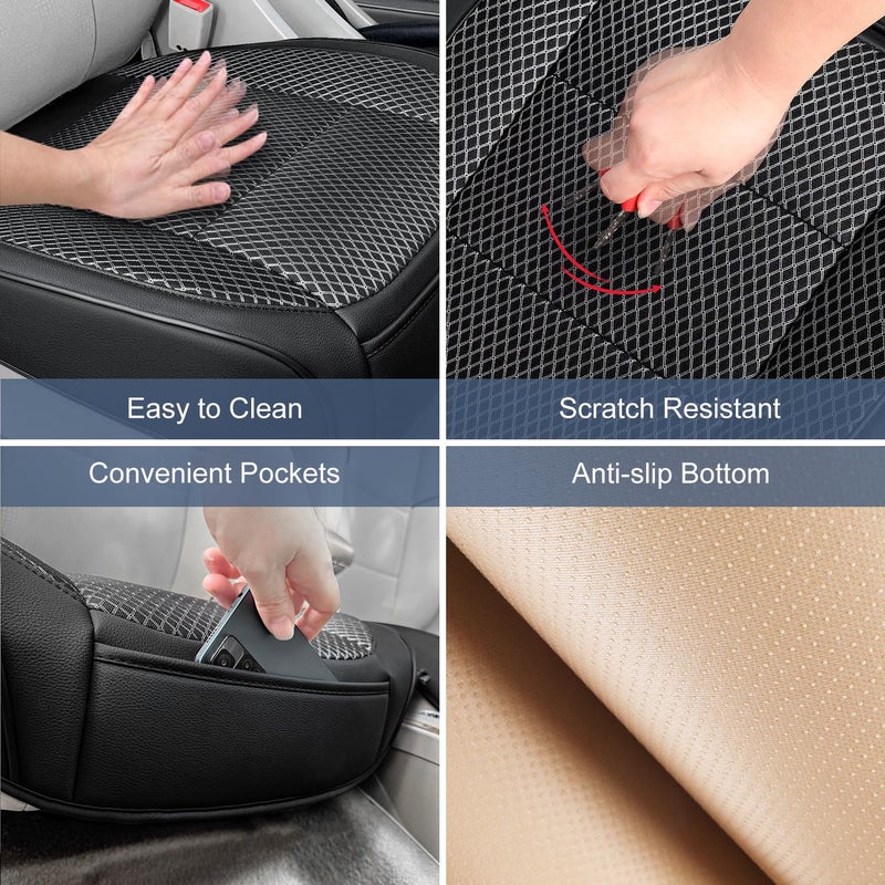Qinlive 2 Pack Black Ventilated Bottom Car Seat Cover, 3D Air Mesh Breathable Front Leather Car Seat Protectors, Universal Fit Automotive Comfortable Seat Cushion with Storage Pocket for Car Truck SUV - Image 4