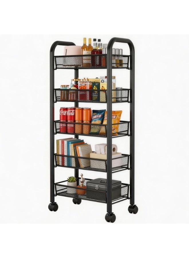 Kitchen Storage Rack and Heavy Duty Metal Shelving Unit on Rolling Cart for Garage, Kitchen, Basement, Pantry, 5-Tier Thick Foldable Storage Shelves with Wheels, Large Capacity, Black & Laundry Hamper with Shelf, One-Section Laundry Basket with Removable Sliding Bags, Clothes Hamper with Wheels, Freestanding Laundry Sorter for Bathroom Bedroom Living Room Laundry Room Bundle - Image 2