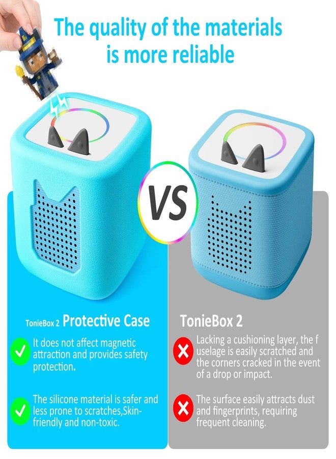 يو اي ايه غطاء حماية من السيليكون الناعم لجهاز Toniebox 2 - غطاء مقاوم للصدمات والخدوش مع فتحات دقيقة (أزرق) - Image 3
