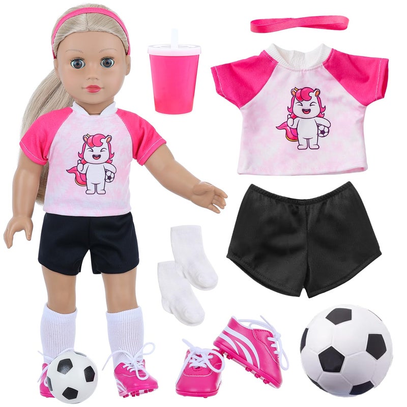 18INDC 18 Inch Doll Accessories Football Sport Set 7PCS Includes Headband Tops Shorts Shoes Mini Soccer Ball Socks Water Bottle for American Doll Pretend Play Gifts - Image 3