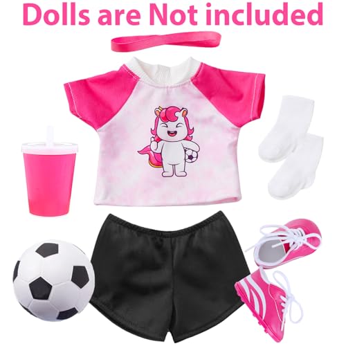 18INDC 18 Inch Doll Accessories Football Sport Set 7PCS Includes Headband Tops Shorts Shoes Mini Soccer Ball Socks Water Bottle for American Doll Pretend Play Gifts - Image 5