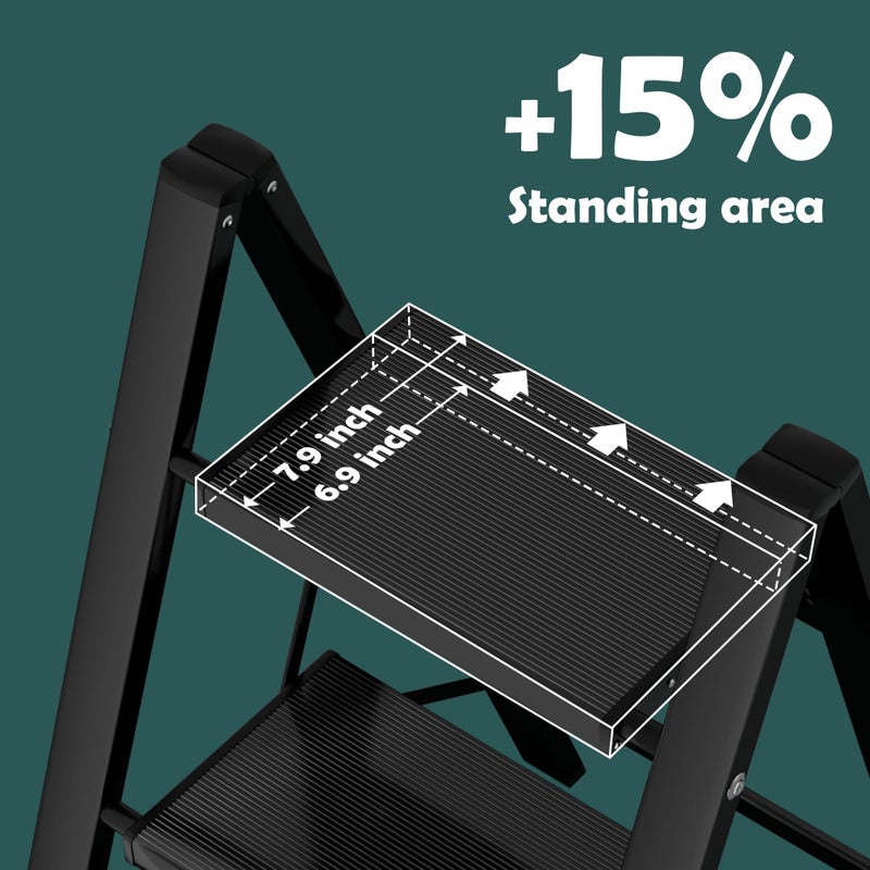 Taranta 2 Step Ladder,Aluminum Lightweight Folding 2 Step Stool with Anti-Slip Wide Pedal, 330lbs Capacity Step Ladder for Household,Kitchen,Office - Black - Image 3