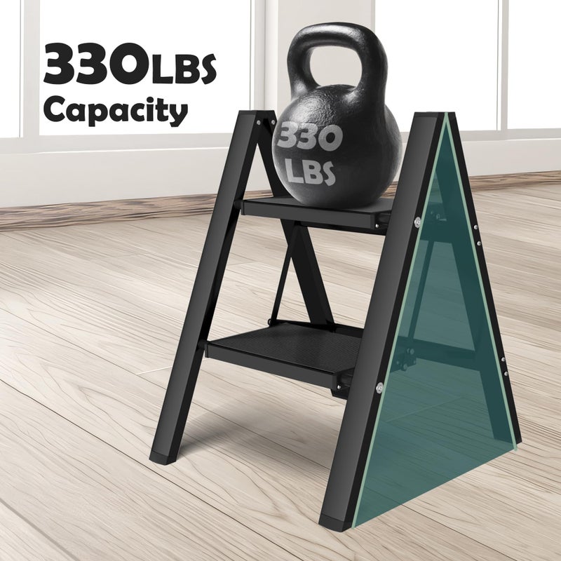 Taranta 2 Step Ladder,Aluminum Lightweight Folding 2 Step Stool with Anti-Slip Wide Pedal, 330lbs Capacity Step Ladder for Household,Kitchen,Office - Black - Image 4