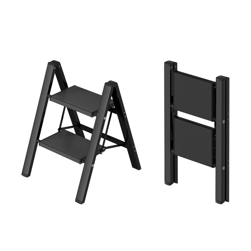 Taranta 2 Step Ladder,Aluminum Lightweight Folding 2 Step Stool with Anti-Slip Wide Pedal, 330lbs Capacity Step Ladder for Household,Kitchen,Office - Black - Image 1