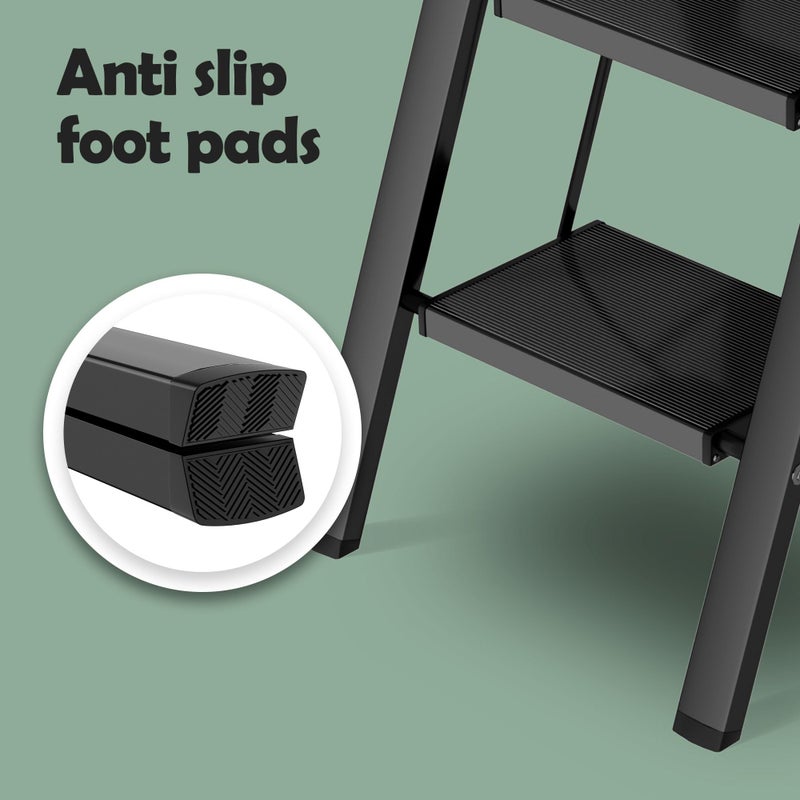 Taranta 2 Step Ladder,Aluminum Lightweight Folding 2 Step Stool with Anti-Slip Wide Pedal, 330lbs Capacity Step Ladder for Household,Kitchen,Office - Black - Image 5
