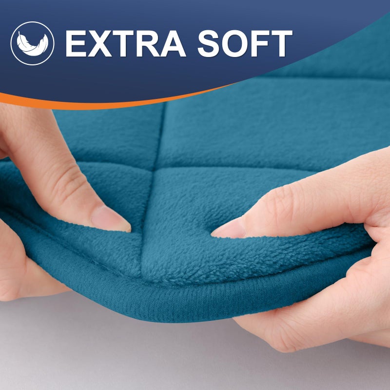 OLANLY Memory Foam Bath Mat 59x34  Ultra Soft and Absorbent Bathroom Mat  Machine Washable Bathroom Rugs  Comfortable  Thick Bath Rugs Carpet for Bathroom Floor  Tub and Shower  Peacock Blue - Image 3