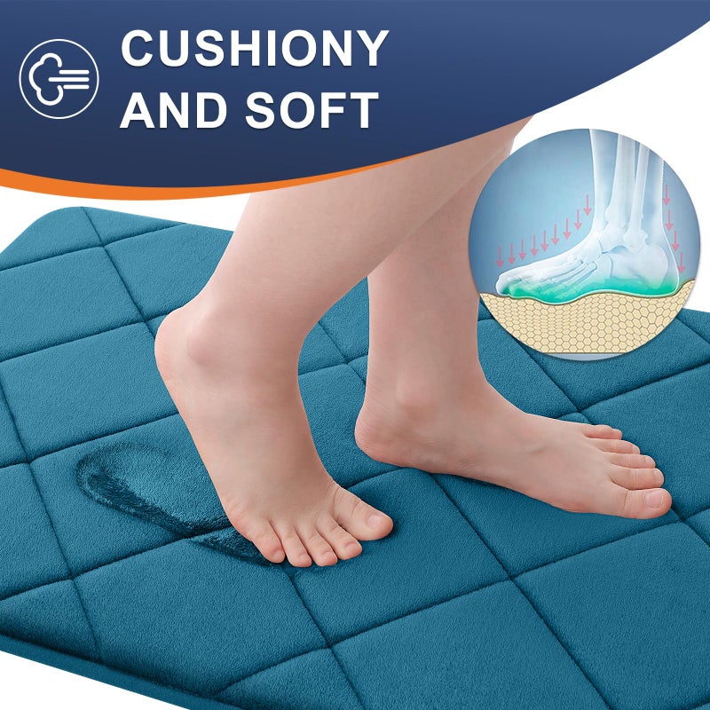 OLANLY Memory Foam Bath Mat 59x34  Ultra Soft and Absorbent Bathroom Mat  Machine Washable Bathroom Rugs  Comfortable  Thick Bath Rugs Carpet for Bathroom Floor  Tub and Shower  Peacock Blue - Image 2