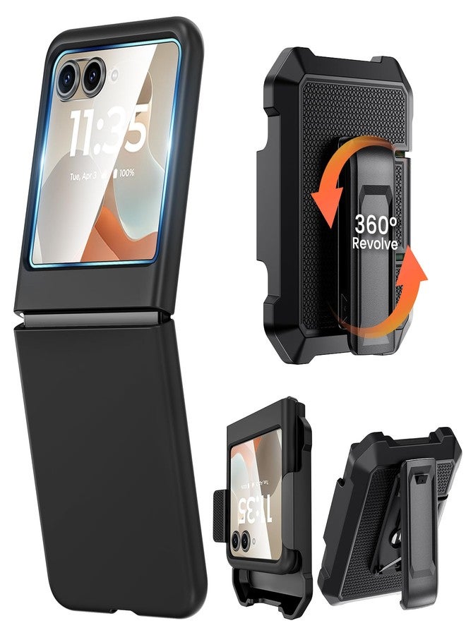 Caka جراب Caka لهاتف Motorola Razr 2025 مع مشبك، جراب Moto Razr 2025 مع واقي شاشة [غير متوافق مع Plus أو Ultra]، غطاء هاتف نحيف قابل للطي مع حافظة حزام للخصر، ملحقات لهاتف Razr 60 - أسود - Image 1