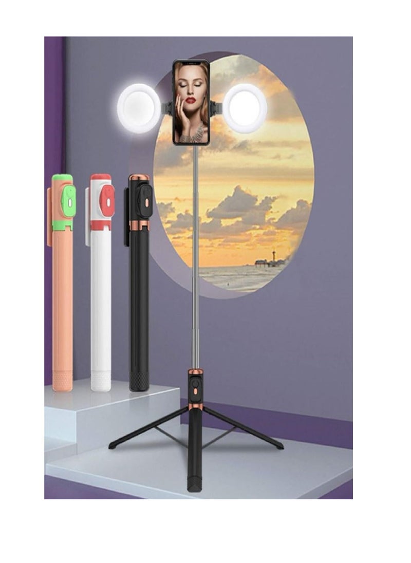 Generic Wireless Bluetooth Tripod Selfie Stick with Dual LED Ring Light and Remote for iPhone Samsung | Portable and foldable mobile phone holder, ideal for travel  - Image 2
