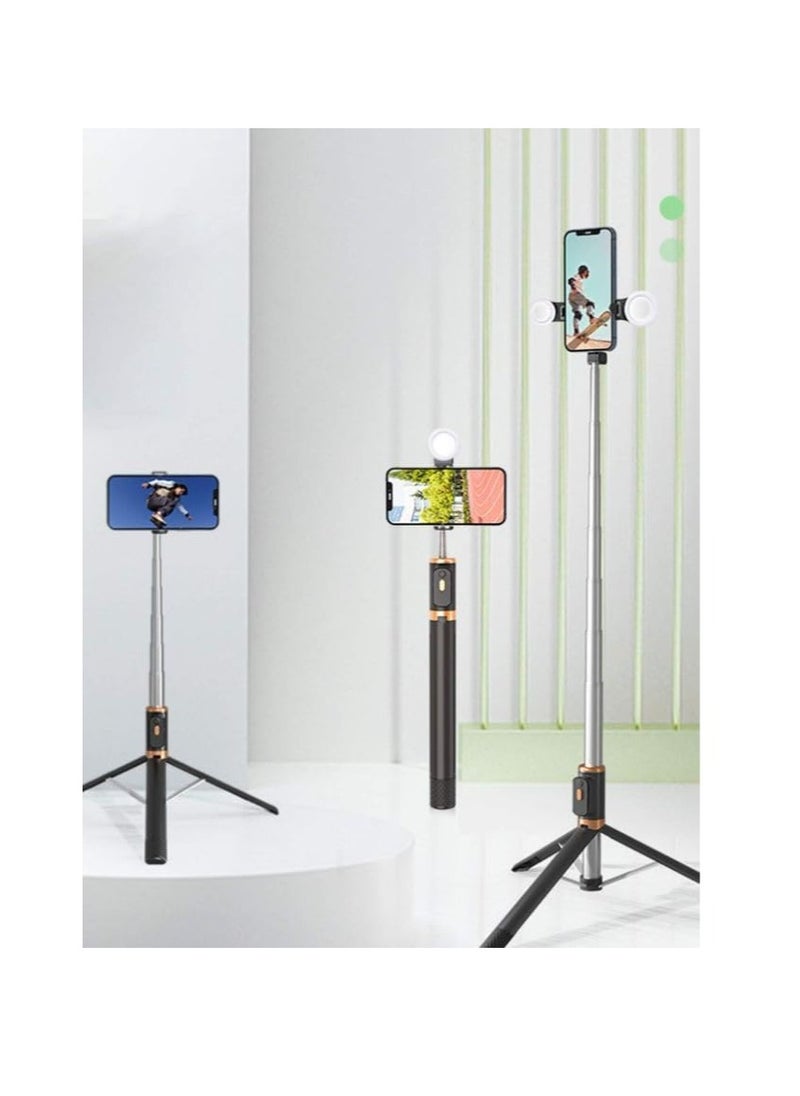 Generic Wireless Bluetooth Tripod Selfie Stick with Dual LED Ring Light and Remote for iPhone Samsung | Portable and foldable mobile phone holder, ideal for travel  - Image 3