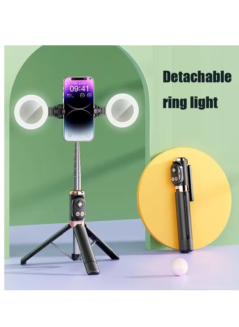 Generic Wireless Bluetooth Tripod Selfie Stick with Dual LED Ring Light and Remote for iPhone Samsung | Portable and foldable mobile phone holder, ideal for travel  - Image 1