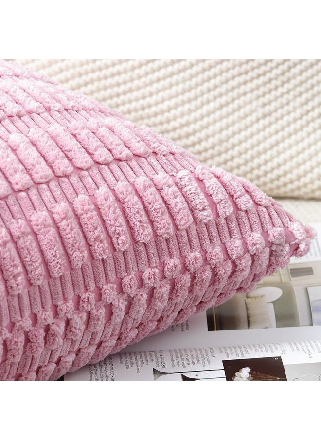 Maromalife Pack of 2 Boho Striped Corduroy Throw Pillow Covers 14x14 Inch Pink Soft Decorative Cushion Cover for Sofa Bedroom Pillow Shell  - Image 4