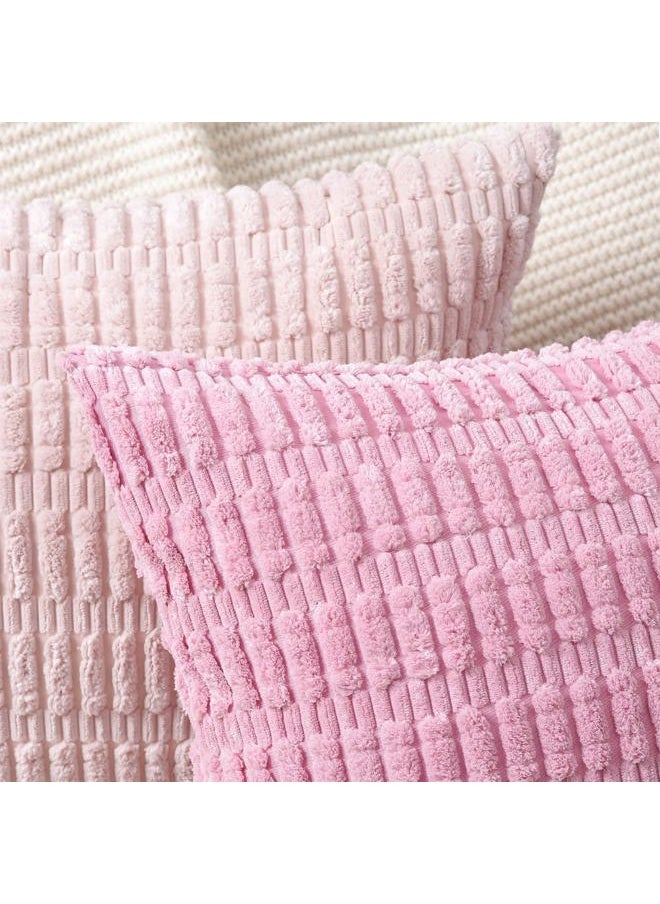 Maromalife Pack of 2 Boho Striped Corduroy Throw Pillow Covers 14x14 Inch Pink Soft Decorative Cushion Cover for Sofa Bedroom Pillow Shell  - Image 3