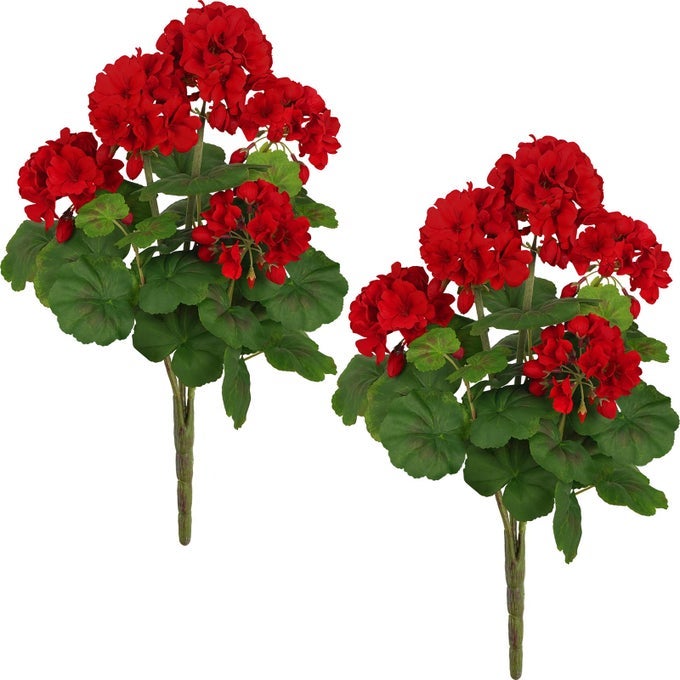 2 PCS 18 ARTIFICIAL GERANIUMS FOR OUTDOORS RED GERANIUMS ARTIFICIAL FLOWERS REALISTIC SILK FLOWER FOR HOME GARDEN PATIO WEDDING TABLE CENTERPIECES INDOOR DECOR RUBYRED