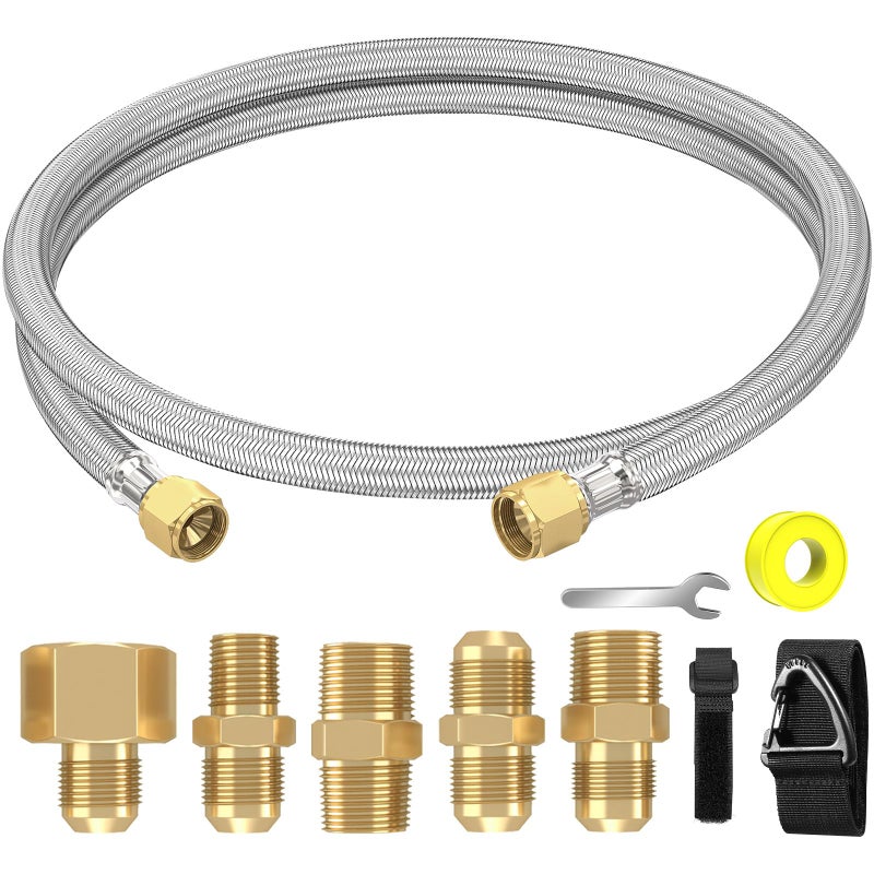 NQN Upgraded 6 Feet High Pressure Braided Propane Hose Extension with Conversion Coupling 3/8" Flare to 1/2" Female NPT, 1/4" Male NPT, 3/8" Male Flare for BBQ Grill, Fire Pit, Heater - Image 1