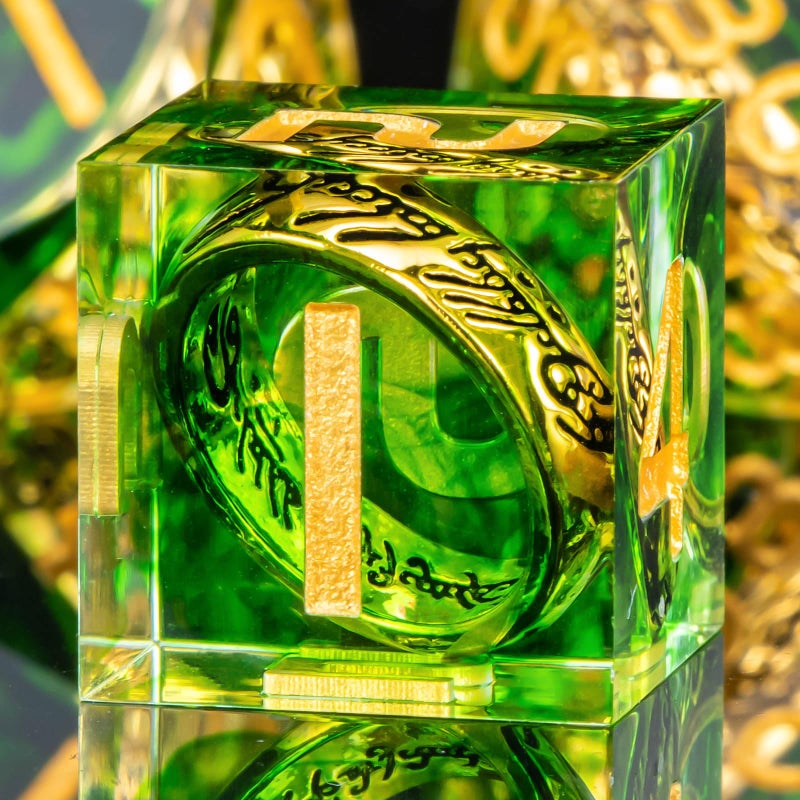 OUKELANWO Magic Lord Rings DND Dice Set with Box 7Pcs Resin LOTR DD Dice Set for Role Playing Game Green Gold Dungeons Dragons D and D Sharp Edge Dice D20 D12 D10 D8 D6 D4 - Image 3