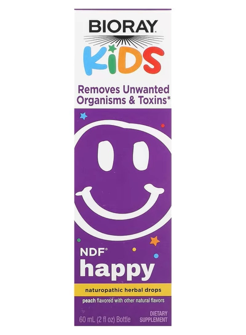 بيوراي‏, NDF Happy، لإزالة الكائنات غير المرغوب فيها ، للأطفال، بنكهة الخوخ، 2 أونصة سائلة (60 مل) - Image 1