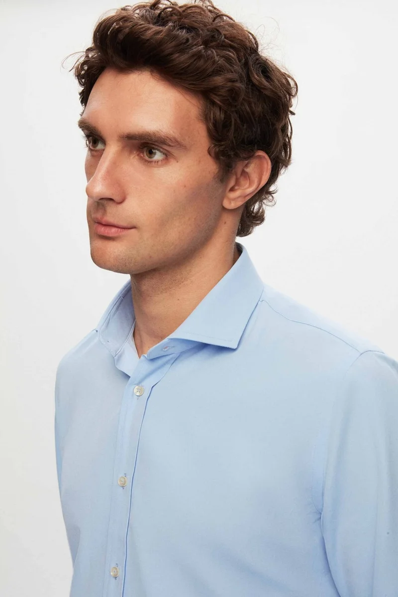 دي أس دامات D'S Groom Slim Fit Blue Plain Easy Iron Shirt 2HE02TR00139M