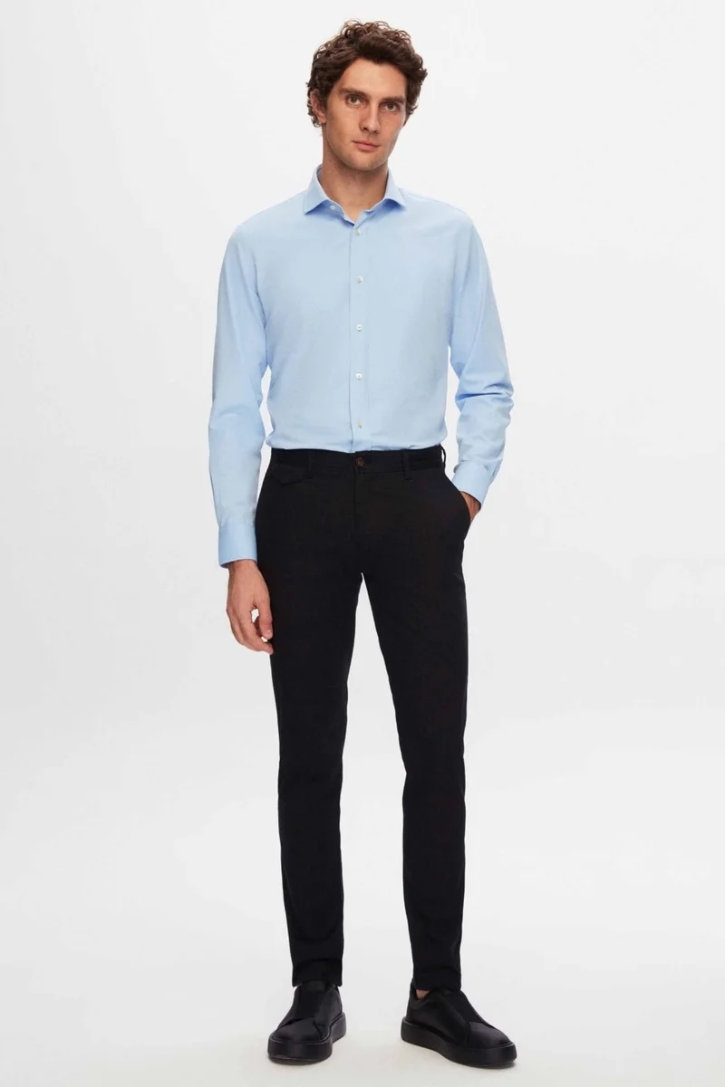 دي أس دامات D'S Groom Slim Fit Blue Plain Easy Iron Shirt 2HE02TR00139M