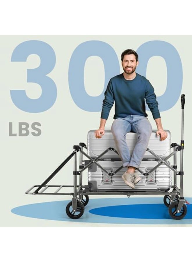 Overmont عربة مهرجان قابلة للطي سعة 300 لتر - عجلات عريضة لجميع التضاريس مع فرامل - عربة قوية تتحمل وزن 150 كجم - مع مقبض قابل للتعديل وحقيبة غطاء - عربة للشاطئ والتخييم والحديقة، زرقاء - Image 2