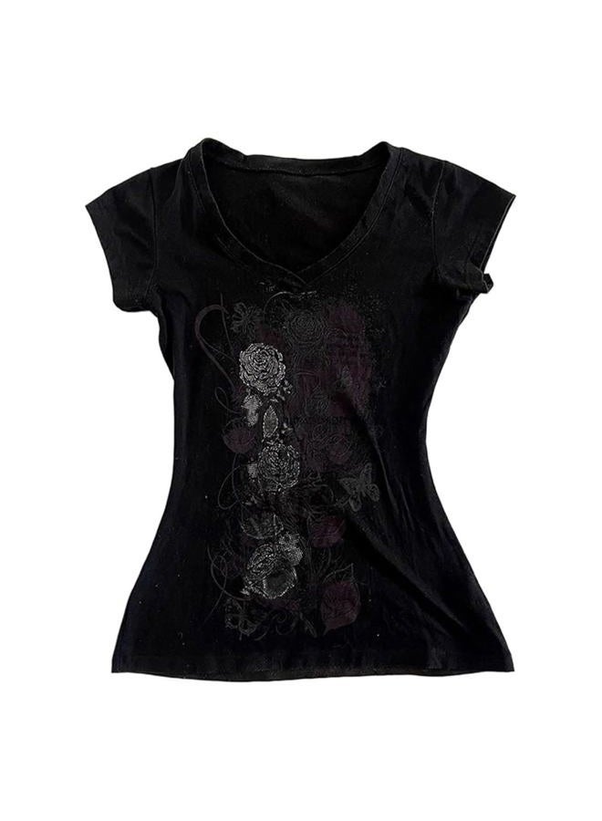 MANGMAO Grunge Shirts 2000s Clothing Women Vintage Graphic Tees Y2k Short Sleeve Goth Tops Teens Emo Clothes Streetwear, Black Purple, M - Image 1