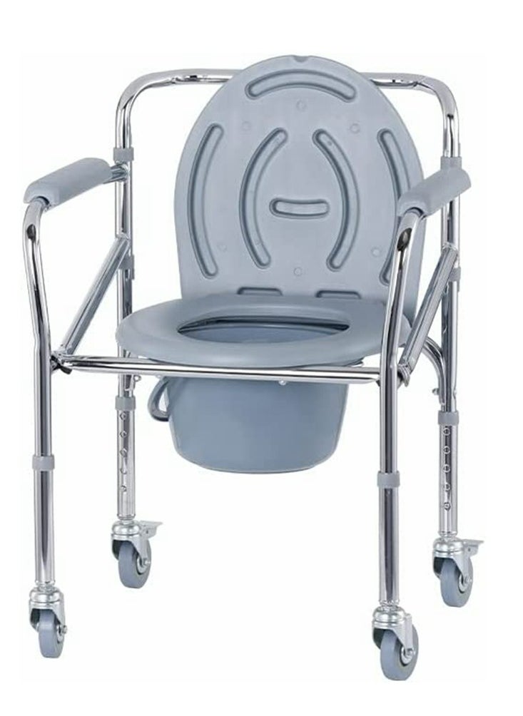 Cool Baby Style Mobile Bedside Commode 4 in 1 Folding Shower Chair with Wheels   Height Adjustable Adult Wide Rolling Shower Wheelchair for Elderly and Disabled Bath Chair for Seniors  - Image 1
