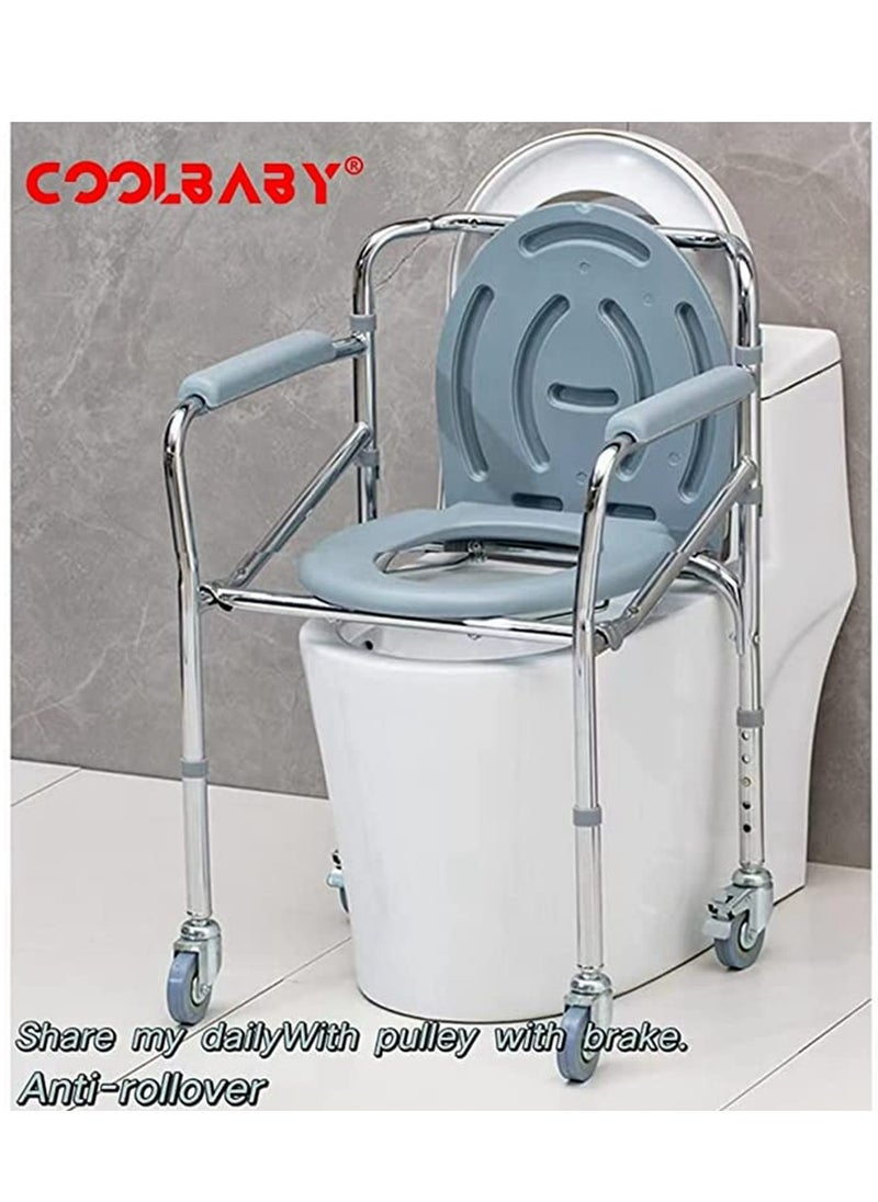 Cool Baby Style Mobile Bedside Commode 4 in 1 Folding Shower Chair with Wheels   Height Adjustable Adult Wide Rolling Shower Wheelchair for Elderly and Disabled Bath Chair for Seniors  - Image 2