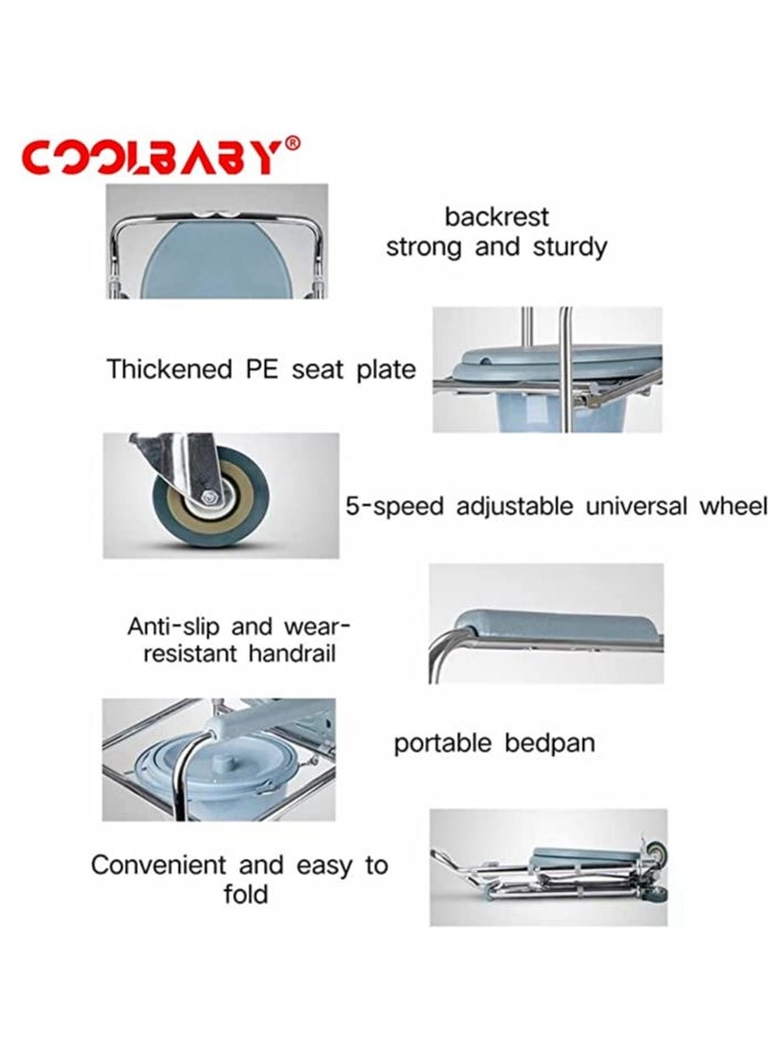 Cool Baby Style Mobile Bedside Commode 4 in 1 Folding Shower Chair with Wheels   Height Adjustable Adult Wide Rolling Shower Wheelchair for Elderly and Disabled Bath Chair for Seniors  - Image 3