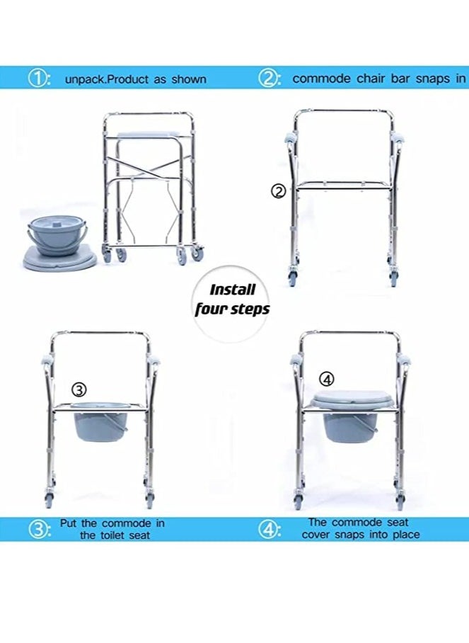 Cool Baby Style Mobile Bedside Commode 4 in 1 Folding Shower Chair with Wheels   Height Adjustable Adult Wide Rolling Shower Wheelchair for Elderly and Disabled Bath Chair for Seniors  - Image 5