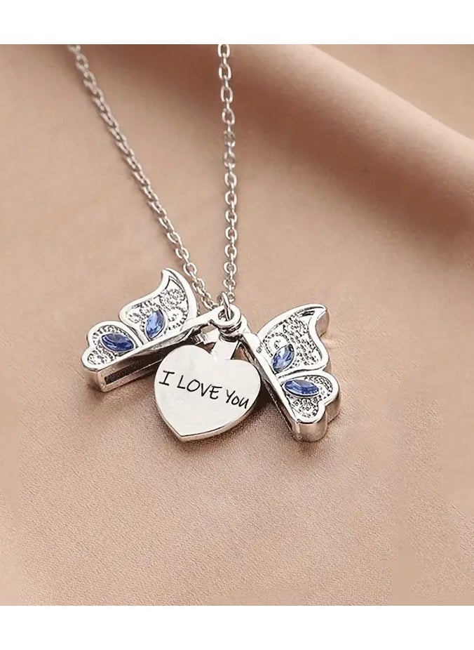 Home Clearance Sale 1Pcs Fashion Classic Openable Butterfly Love Lady Pendant Necklace Engraved I Love You Romantic Proposal Valentine's Day Gift Jewelry  - Image 1