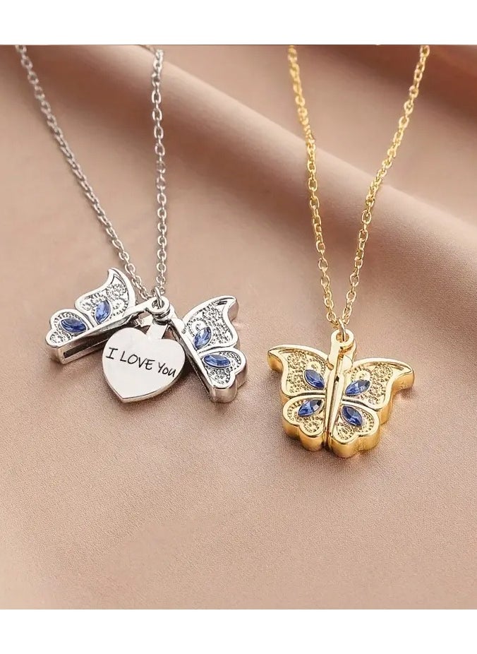 Home Clearance Sale - 1Pcs Fashion Classic Openable Butterfly Love Lady Pendant Necklace Engraved I Love You Romantic Proposal Valentine's Day Gift Jewelry - Image 1