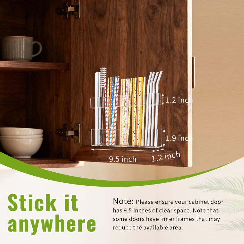 Mpotmiy 9.5â€ Large Acrylic Straw Holder for Cabinet Door-Reusable Tumbler Straw Organizer with Ultra Sticky Adhesive Tape ,Plastic Kitchen Accessories Container for Inside Cupboard Door (Transparent) - Image 5