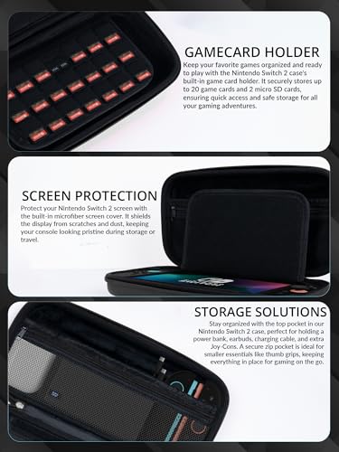 Orzly Case for Nintendo Switch 2 Protective Travel Carry Case with Screen Padding, Game Cards & microSD Slots with Zipped & Open Pockets for Console Accessories - Gift Box Edition - Image 5