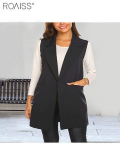 roaiss Women'S Fashion Casual Blazer Vest Classic Lapel Sleeveless Jacket Practical Pockets On Both Sides  - Image 3