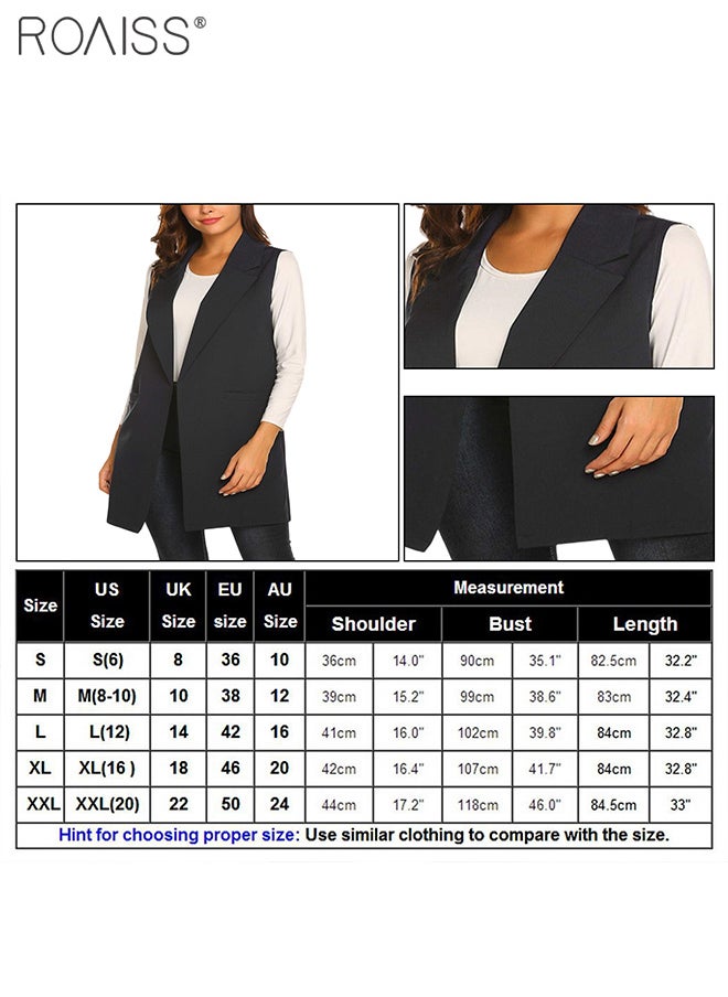roaiss Women'S Fashion Casual Blazer Vest Classic Lapel Sleeveless Jacket Practical Pockets On Both Sides  - Image 2