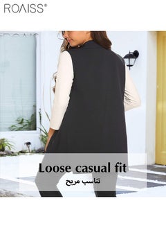 roaiss Women'S Fashion Casual Blazer Vest Classic Lapel Sleeveless Jacket Practical Pockets On Both Sides  - Image 4