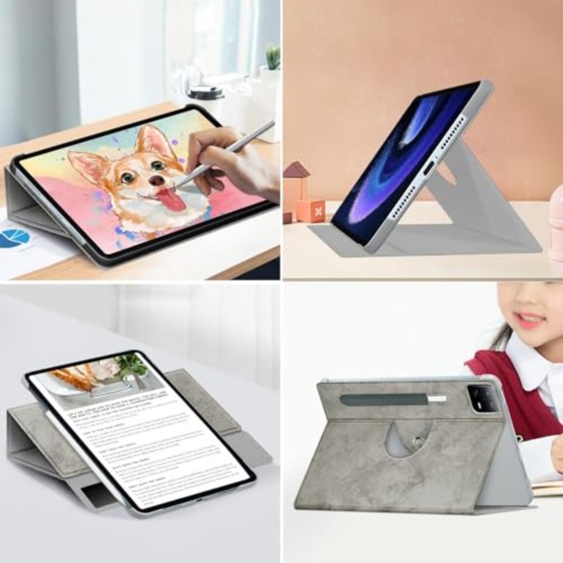 360° Adjustable Swivel Case for Xiaomi Pad 6/6 Pro, Comes with external pen holder, with Xiaomi Pad 6 Tablet 11 inch Latest Multi-Angle Stand Cover for Mi Pad 6 Pro Tablet Gray, Does Not Include Pen - Image 4