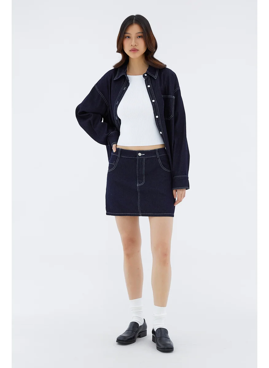 The Editor's Market Dawne Mid-Rise Mini Denim Skirt