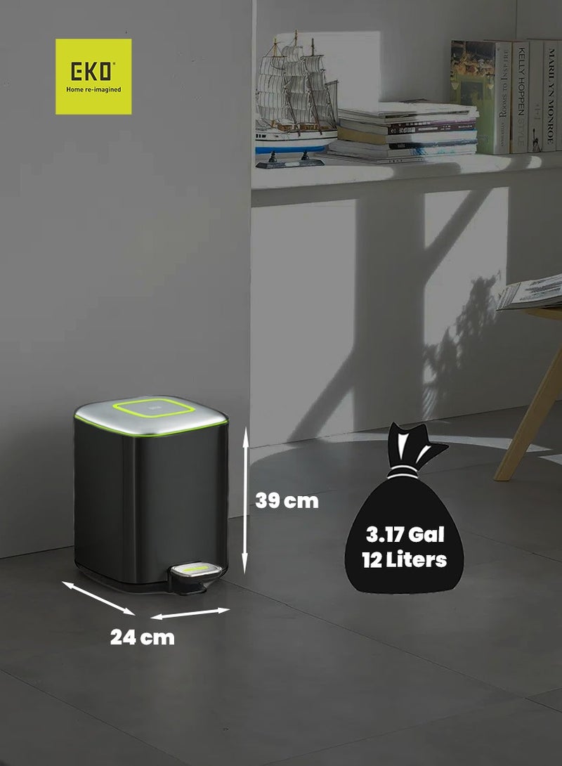 EKO REGENT SERIES | Brushed Stainless Steel Finish | Soft-Closing | Fingerprint-Resistant | Pedal Trash & Garbage Bin | Multiple Sizes ( 6 - 20 Liters ) & Colors  | 12 Liters | Charcoal Black  - Image 3