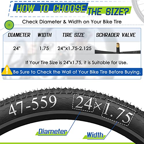 Hydencamm 2-Pack Bike Inner Tube for 24 X 1.75/1.95/2.10/2.125", Premium 24x1.95 Bicycle Tube with 32 mm Schrader Valve 2PCS Levers, 24x2.125 Tube Compatible with Road/MTB/Kids Bike by Hydencamm (2 of One Size) - Image 2