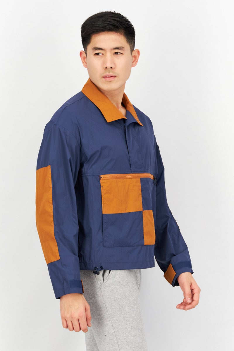 Aigle Men High Neck Long Sleeve Colorblock Windbreaker Jacket, Navy - Image 2
