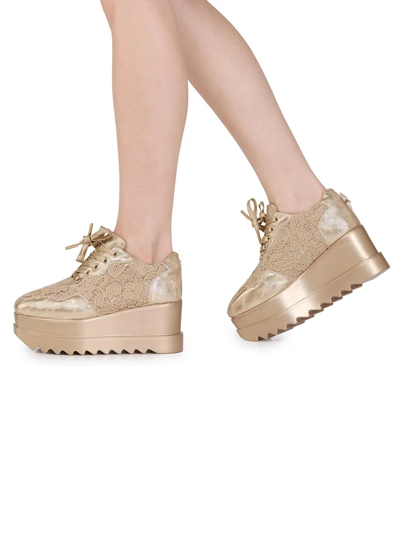 Anaar Anaar Rustique WEDGE SNEAKERS, Womens Festive, Special Occasion and Partywear Premium Shoes