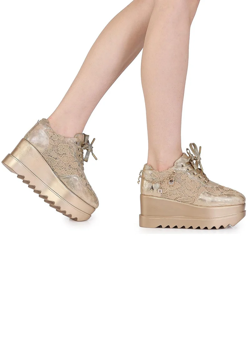 Anaar Anaar Rustique WEDGE SNEAKERS, Womens Festive, Special Occasion and Partywear Premium Shoes