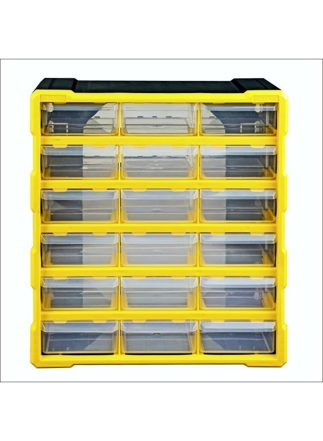 Alkon Plastic Component Organizer with 18 Drawers ACO 18 Small Parts Storage Unit | Organization Cabinet | Office Supplies | Stationary | Nuts, Screws & Bolts | Small Hardware | Workshop & Garage | DIY | Hobbies | Crafts | LEGO | Toys | Collectables | Sewing | Jewellery | Pharmacy | Medicine | Clinic | Hospital | Shop | Mobile | Electronics | Cables - Image 1