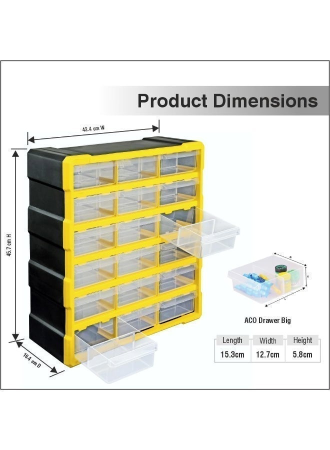 Alkon Plastic Component Organizer with 18 Drawers ACO 18 Small Parts Storage Unit | Organization Cabinet | Office Supplies | Stationary | Nuts, Screws & Bolts | Small Hardware | Workshop & Garage | DIY | Hobbies | Crafts | LEGO | Toys | Collectables | Sewing | Jewellery | Pharmacy | Medicine | Clinic | Hospital | Shop | Mobile | Electronics | Cables - Image 2