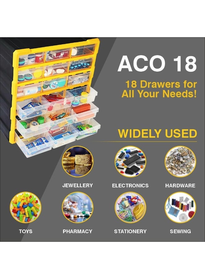 Alkon Plastic Component Organizer with 18 Drawers ACO 18 Small Parts Storage Unit | Organization Cabinet | Office Supplies | Stationary | Nuts, Screws & Bolts | Small Hardware | Workshop & Garage | DIY | Hobbies | Crafts | LEGO | Toys | Collectables | Sewing | Jewellery | Pharmacy | Medicine | Clinic | Hospital | Shop | Mobile | Electronics | Cables - Image 4