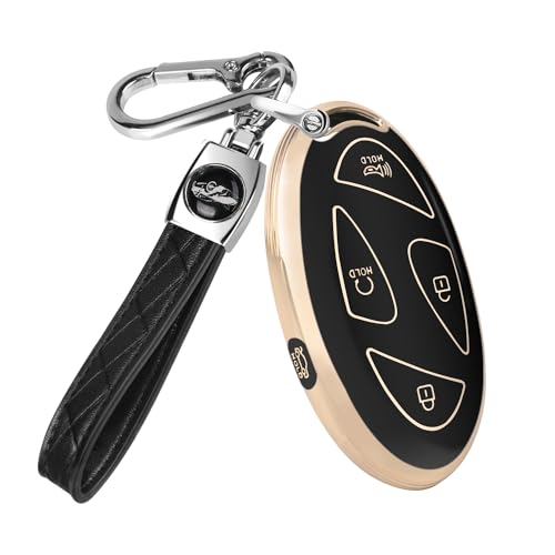 QBUC for Hyundai Ioniq 6 Key Fob Cover,Soft TPU 360 Degree Car Key Case Protector with Leather Keychain Compatible with Hyundai Ioniq 6 Grandeur GN7 KONA 2023 2024 Smart 5 Buttons Smart Key(Black) - Image 1