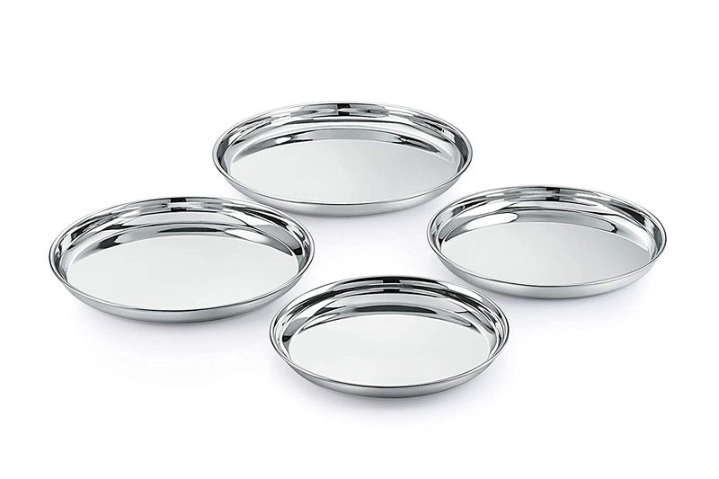 SES-LEE Stainless Steel N.P.13 22G Thali, 29.5 cm, Silver, Set of 4 - Image 1